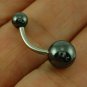 Haematite Stone Belly Button Navel Ring, 316L Surgical Steel