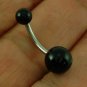 Black Onyx Stone Belly Button Navel Ring, 316L Surgical Steel