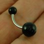 Black Onyx Stone Belly Button Navel Ring, 316L Surgical Steel