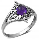 Celtic Silver Ring, MIX US Size, set w Amethyst Stone, Solid Sterling Silver,