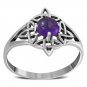 Celtic Silver Ring, MIX US Size, set w Amethyst Stone, Solid Sterling Silver,