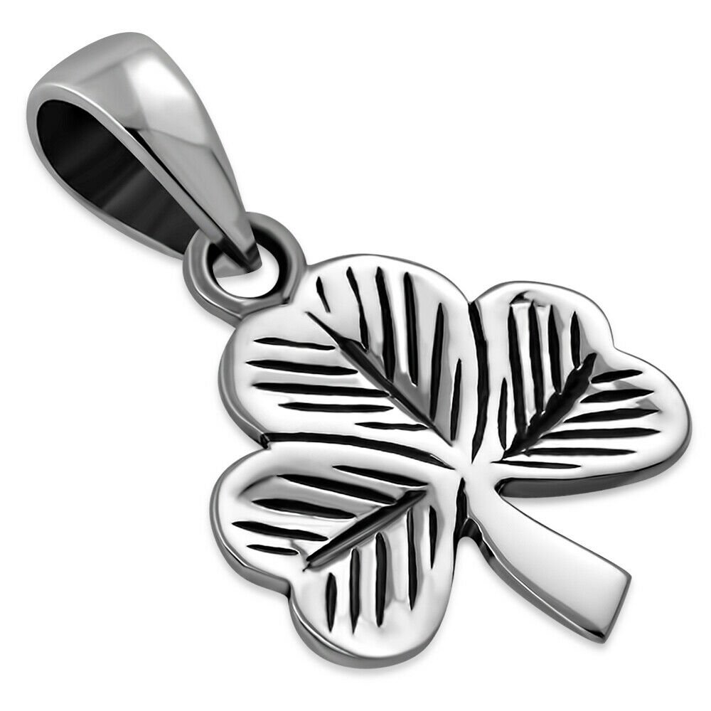 Small Shamrock Silver Pendant, Plain Solid Sterling Silver