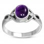 Amethyst Stone Celtic Style Silver Ring, size 8 US, Solid Sterling Silver
