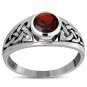 Celtic Knot Stone Silver Ring, Mix-US-Size, w Garnet, 925 Solid Sterling Silver,