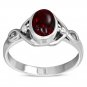 Garnet Stone Celtic Style Silver Ring, size 6 US, Solid Sterling Silver