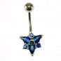 Belly Navel Ring, set w Blue Sapphire CZ, 316L Surgical Steel & Silver