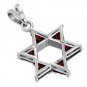 Large Star of David Silver Pendant, set w Garnet CZ, 925 Solid Sterling Silver
