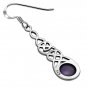 Celtic Knot Long Sterling Silver Earrings, set w Amethyst Stone, e297