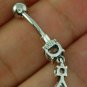 Drop Dangle Belly Navel Silver Ring, set w Clear CZ, 316L Steel & Silver