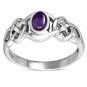 Celtic Knot Stone Silver Ring, Mix US Size, w Amethyst, Solid Sterling Silver,
