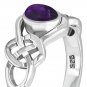 Celtic Knot Stone Silver Ring, Mix US Size, w Amethyst, Solid Sterling Silver,