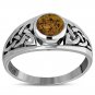 Celtic Knot Stone Silver Ring, Mix-US-Size, w Baltic Amber, 925 Solid Silver,
