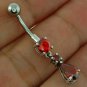 Belly Navel ring, set w Drop Dangle Garnet CZ, 316L Steel & Solid Silver