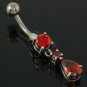 Belly Navel ring, set w Drop Dangle Garnet CZ, 316L Steel & Solid Silver