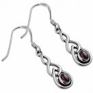 Celtic Knot Stone Silver Earrings, set w Garnet, Solid Sterling Silver, e299