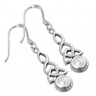 Long Rainbow Moonstone Trinity Knot Silver Earrings, 925 Solid Sterling Silver