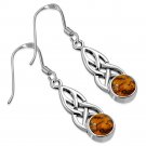Celtic Knot Stone Sterling Silver Earrings, set w Baltic Amber, e298