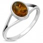 Simple Baltic Amber Silver Ring, Size 8 US, 925 Solid Sterling Silver