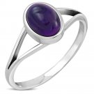 Simple Amethyst Stone Silver Ring, Size 9 US, 925 Solid Sterling Silver
