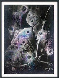 Pastel drawing Black and white river of stars03