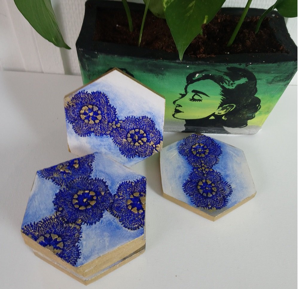 Plaster coaster for wedding event-D set of 4
