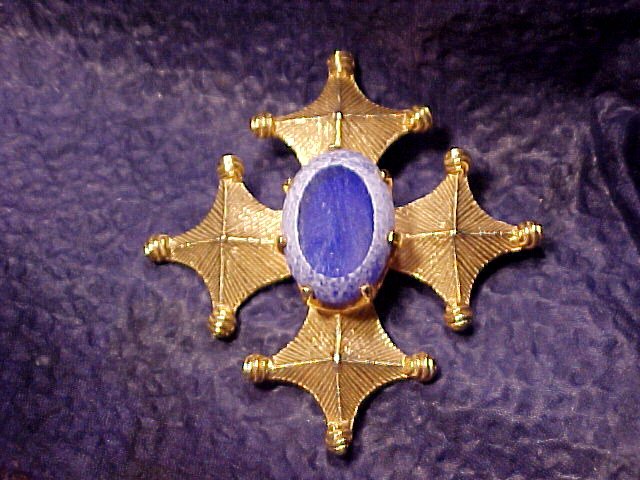 Blue Glass Maltese Cross Vintage Costume Pin
