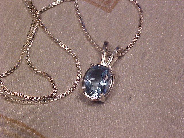 Blue Topaz Pendant Sterling 18" Silver Italy Box Chain