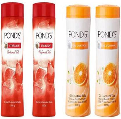 PONDS STARLIGHT &OIL CONTROL PERFUNED TALC 100gm ,Pack of (4 x 100 g)