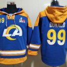 Los Angeles Rams #99 Aaron Donald Royal With Super Bowl Patch Lace-Up Pullover Hoodie Jersey