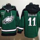 Philadelphia Eagles #11 A. J. Brown Midnight Green Lace-Up Pullover Hoodie Jersey