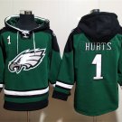 Philadelphia Eagles #1 Jalen Hurts Midnight Green Lace-Up Pullover Hoodie Jersey