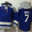 Men's Los Angeles Dodgers #7 Julio Urias Royal Lace Up Pullover Jersey Hoodie