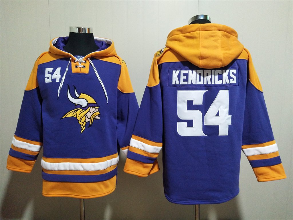 Men's Minnesota Vikings #54 Eric Kendricks Purple Gold Lace-Up Pullover Jersey Hoodie