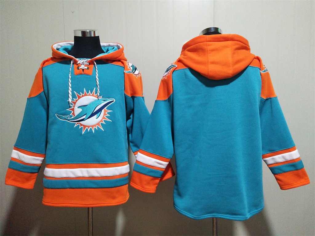 Men's Miami Dolphins Blank Custom Any Name/Number Aqua Lace-Up Pullover Jersey Hoodie