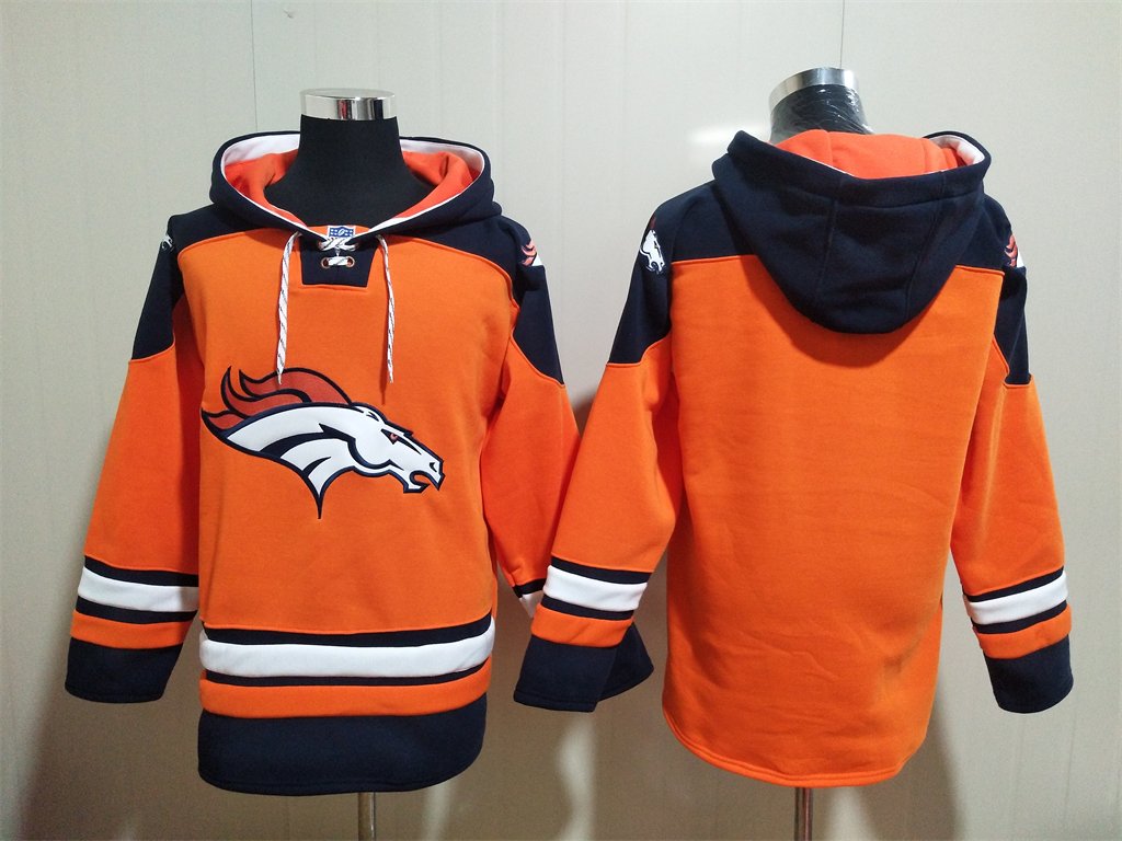 Men's Denver Broncos Blank Custom Any Name/Number Orange Lace-Up Pullover Jersey Hoodie