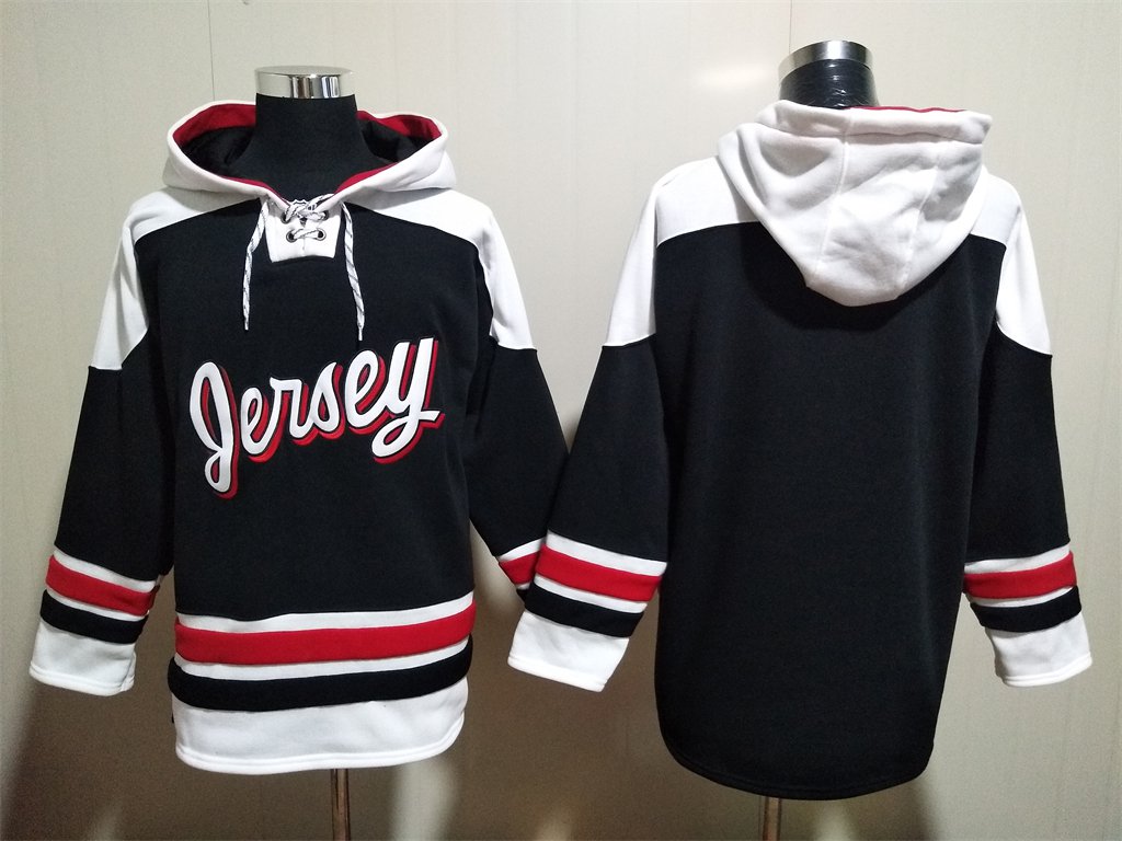 Men's New Jersey Devils Blank Custom Any Name/Number Alternate Black Lace-Up Pullover Hoodie Jersey
