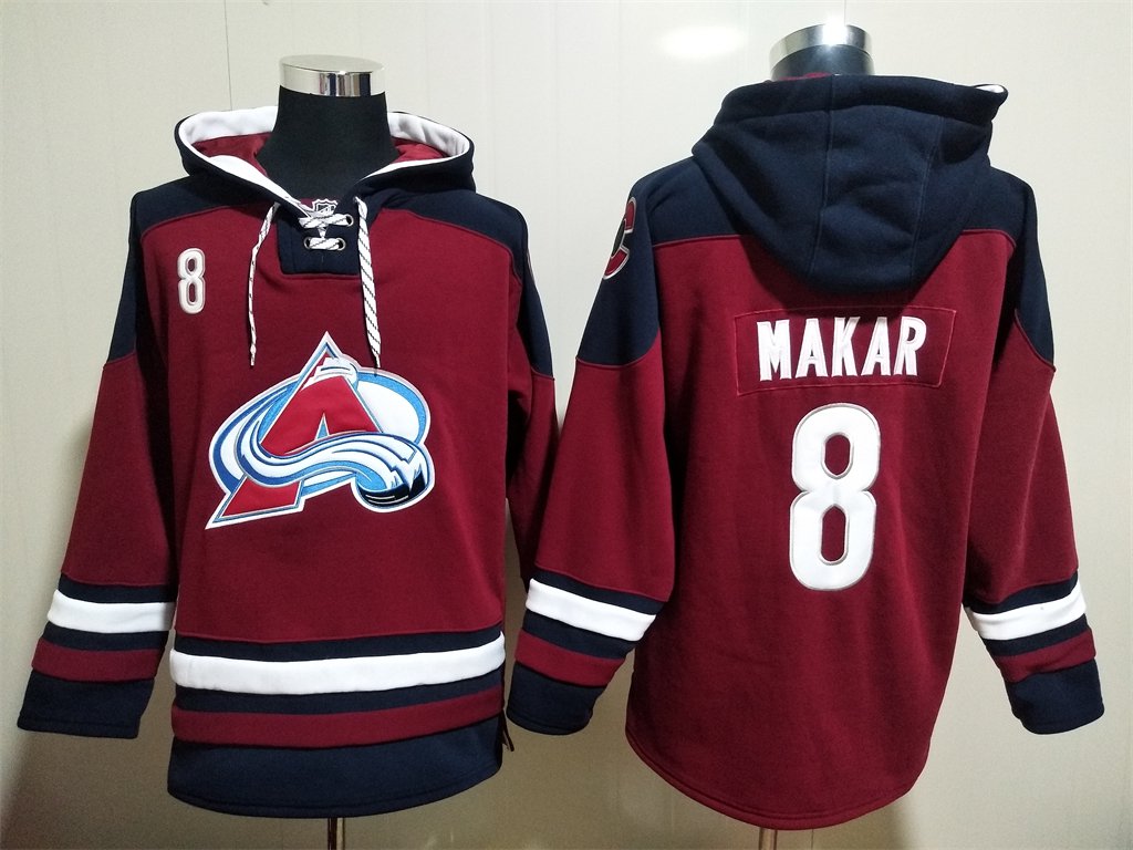 Men's Colorado Avalanche #8 Cale Makar Burgundy Lace-Up Pullover Hoodie ...