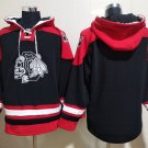 Men's Chicago Blackhawks Skull Blank Custom Any Name/Number Black Lace-Up Pullover Hoodie Jersey