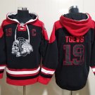 Men's Chicago Blackhawks Skull #19 Jonathan Toews Black Lace-Up Pullover Hoodie Jersey