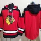 Men's Chicago Blackhawks Blank Custom Any Name/Number Red Lace-Up Pullover Hoodie Jersey