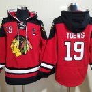 Men's Chicago Blackhawks #19 Jonathan Toews Red Lace-Up Pullover Hoodie Jersey