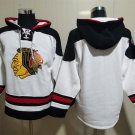 Men's Chicago Blackhawks Blank Custom Any Name/Number White Lace-Up Pullover Hoodie Jersey