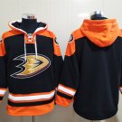 Men's Anaheim Ducks Blank Custom Any Name/Number Black Orange Lace-Up Pullover Hoodie Jersey