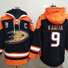 Men's Anaheim Ducks #9 Paul Kariya Black Orange Lace-Up Pullover Hoodie Jersey