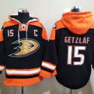 Men's Anaheim Ducks #15 Ryan Getzlaf Black Orange Lace-Up Pullover Hoodie Jersey
