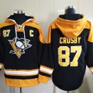 Men's Pittsburgh Penguins #87 Sidney Crosby Black Gold Lace-Up Pullover Hoodie Jersey