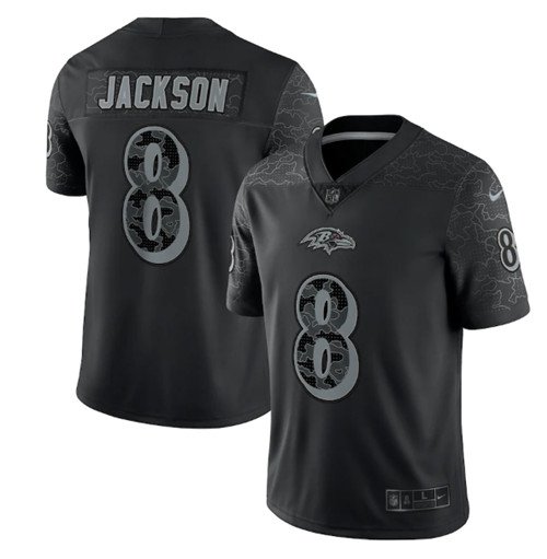 Men's Baltimore Ravens #8 Lamar Jackson Black Reflective Limited Stitched Jersey