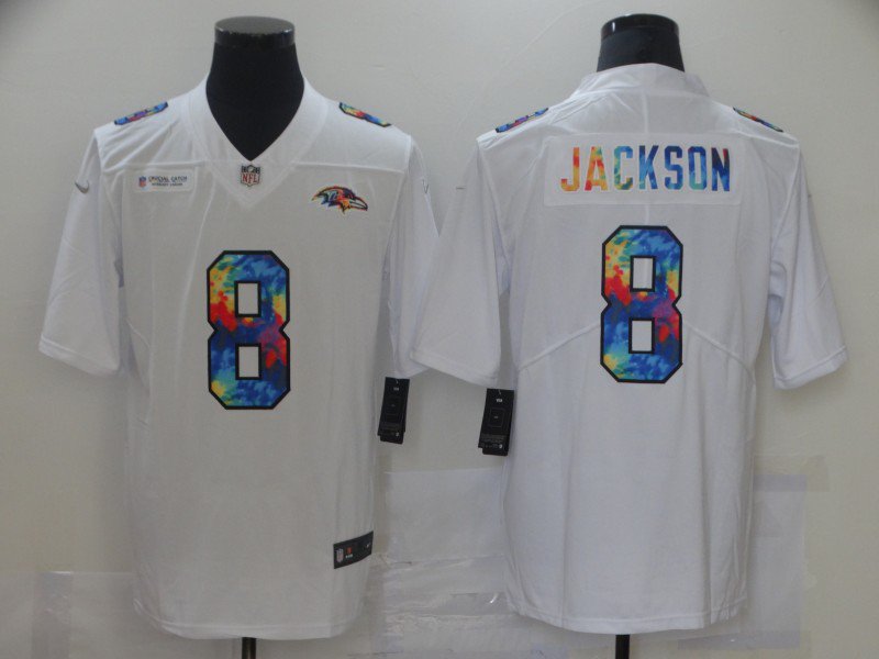 Men Baltimore Ravens #8 Jackson White Nike Rainbow version 2021 Jersey
