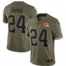 Men's Cleveland Browns #24 Nick Chubb 2022 Olive Salute To Service Limited Stitched Jersey