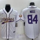 Minnesota Vikings #84 Randy Moss White With Patch Stitched Baseball Jersey